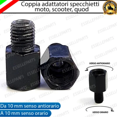 ESSELLEPARTS 2 X ADATTATORE SPECCHIETTO MOTO SCOOTER 10mm M10 ANTIORARIO A 10mm M10 ORARIO