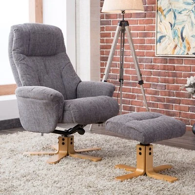 GFA Dubai Swivel Recliner Chair & Matching Footstool in Lisbon Grey Fabric