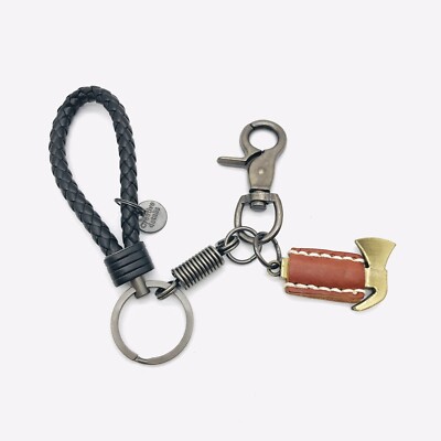 Key Chain Ring Leather Strap Clip Brass Axe Hook Lanyard Man Gift Creative Ideas