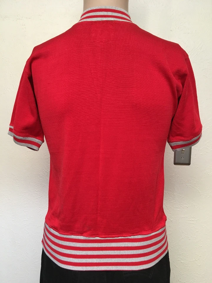 CAMISA UNIFORME VINTAGE AÑOS 60 UNM PHYS ED INSTRUCTOR 1/4 CREMALLERA DOBLADILLOS A RAYAS ROJOS EE. UU. S Foto 4 de 4