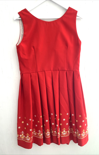 LICHT TRACHTENHAUS Vtg Red Floral Embroidered Dirndl Dress Pleats Zipper Size XL - Picture 4 of 5