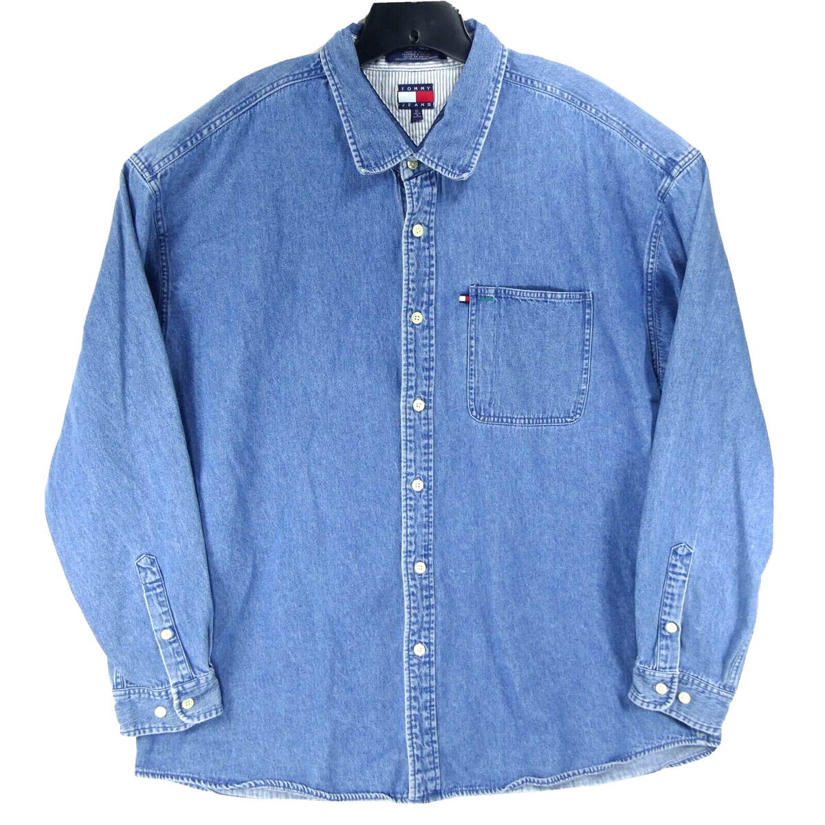 Vintage 90s Tommy Hilfiger Denim Shirt Mens 2XL Long Sleeve Button  
