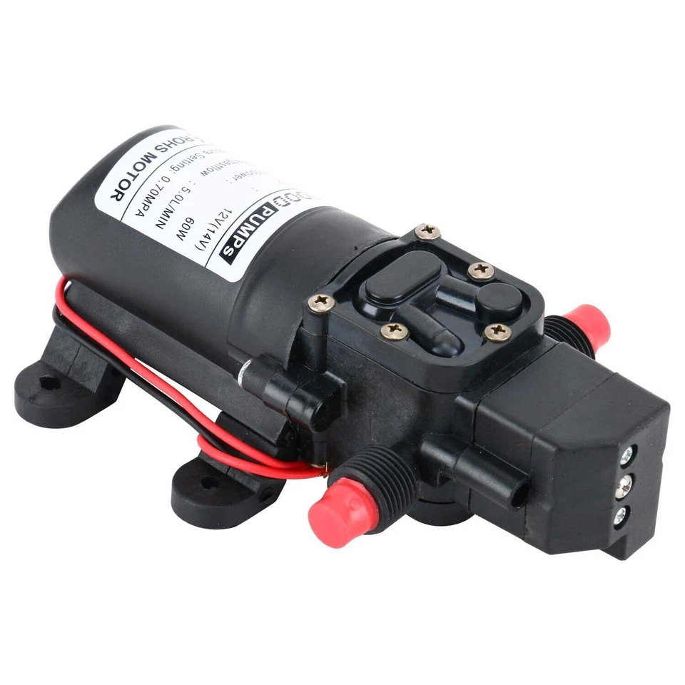 12V 1.3 GPM Water Pump 102PSI Self Priming Diaphragm RV Booster Sprayer Pump 60W Foto 3 de 4