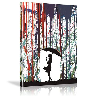 Banksy Graffiti Canvas Wall Art for Living Room Regenbogen liebhaber im Regen...
