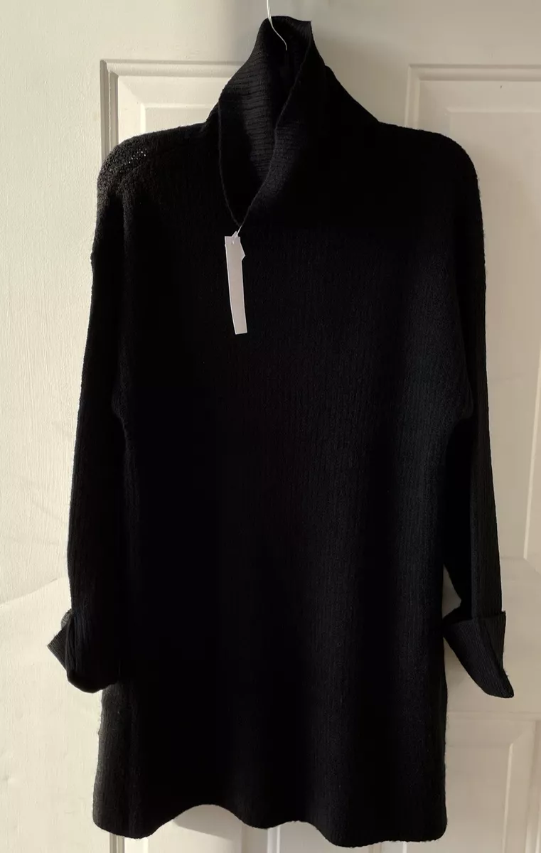 Topshop Women s Black Turtleneck Long Cuffed Sleeve Sweater Dress