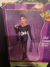 New Disguise Goth Vampira Costume Adult Size OSFM Dress  Belt Black  Silver