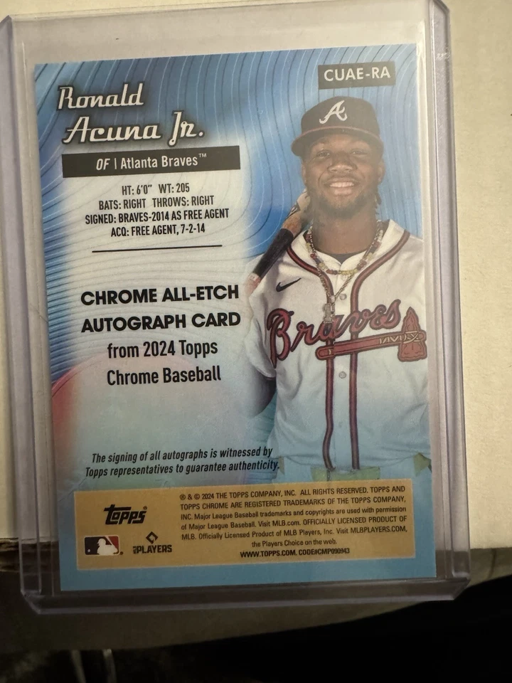2024 TOPPS CHROME UPDATE RONALD ACUNA JR ALL-ETCH Gold REFRACTOR AUTO # /50 - Image 2 of 2