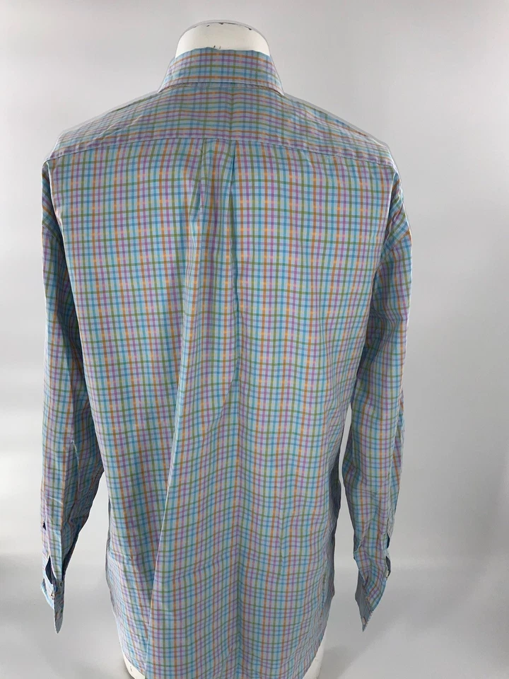 Camisa Jeff Rose Manga Larga Botón L Hombres Azul Rosa Amarillo Cuadros Italia YGI D2-52 Foto 4 de 4