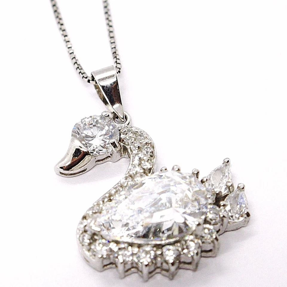 COLLANA ARGENTO 925, CATENA VENETA, PENDENTE CIONDOLO CIGNO, ZIRCONIA GOCCIA - Immagine 2 di 4