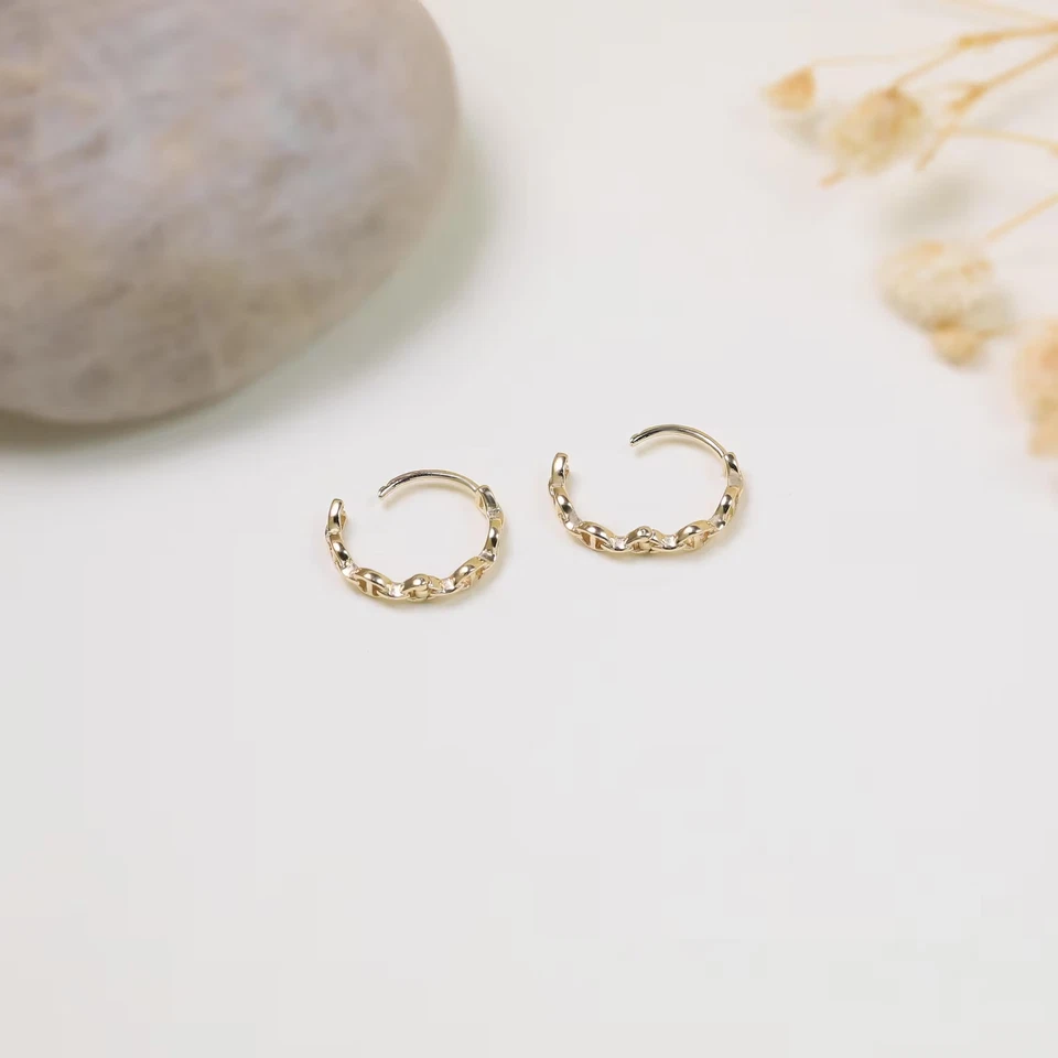 Minimalist Chain Hoop Earrings Gold Plated 925 Silver Women Earring Gift for Her - Image 4 of 4