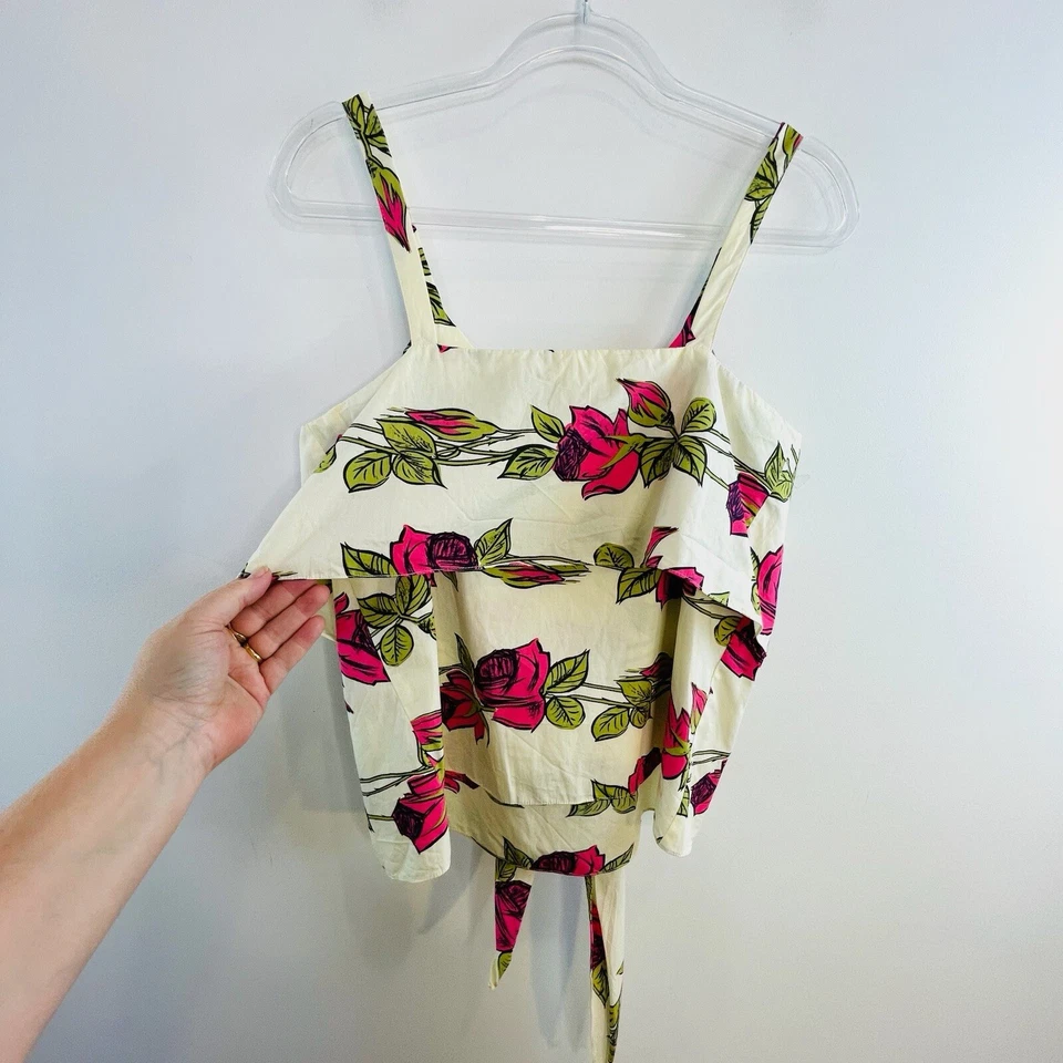 Top Camisola Cooper By Trelise Talla 12 M Blanco Rosa Floral Algodón Corbata Frontal Foto 4 de 4