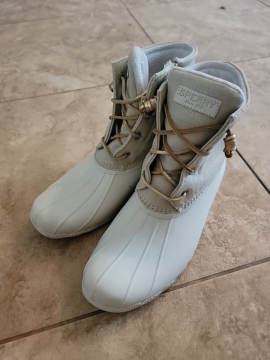 Sperry womens Oat/ gold Saltwater duck boots Size 12 | eBay