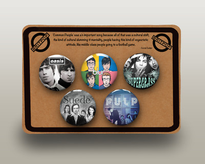 Britpop Multi-Band Badge Button Pin Pack - Blur, Suede, Supergrass, Pulp, Oasis