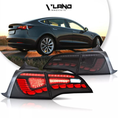 VLAND LED Tail Lights For 17-24 Tesla Model 3/Y Rear Lamps W/Startup Animation