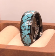 Blue Turquoise Ring Mens Turquoise Ring Women's Wedding Band Black Tungsten Band