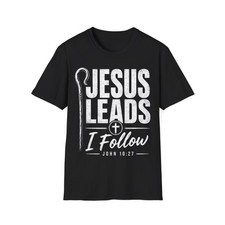 Camiseta gráfica Jesus Leads I Follow Christian Cross versículo bíblico fe camiseta unisex