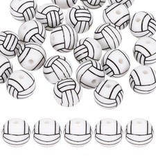 25PCS Sports Volleyball Beads 12mm Silicone for DIY Crafts/Bracelet White