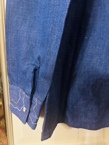 Vintage 60's BORDADOS AZTECA Mens Mexican Embroidered Denim Hippie Shirt 36 NOS - Picture 10 of 13