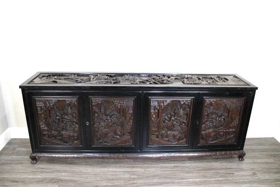 Antique Chinese Rosewood Carved Buffet / Sideboard Asian Art. - Image 3 of 4