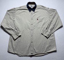 Vintage Wrangler PBR Shirt Mens Large Beige Denim Collar Western Long Sleeve