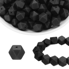 96Pcs Silicone Beads 14mm Hexagon Rubber Focal Beads Bulk Black