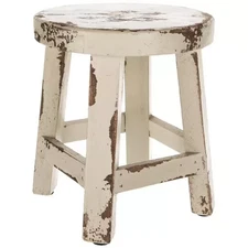 7.25" White Cottagecore Farmhouse Primitive Distressed Stool Plant Stand