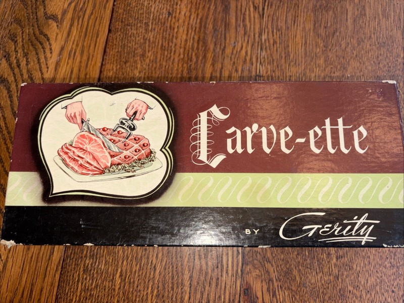 Vintage Carve-Ette By Gerity Silver Plated Meat Carving Fork IOB 1950’s Chrome