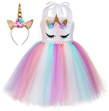 Myrisam Girls Kids Unicorn Sequins Tutu Dress W/Headband Halloween Costume