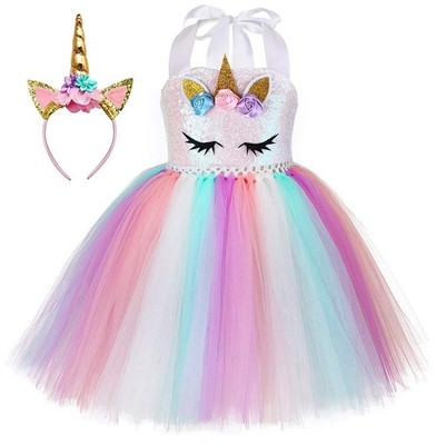 Myrisam Girls Kids Unicorn Sequins Tutu Dress W/Headband Halloween Costume