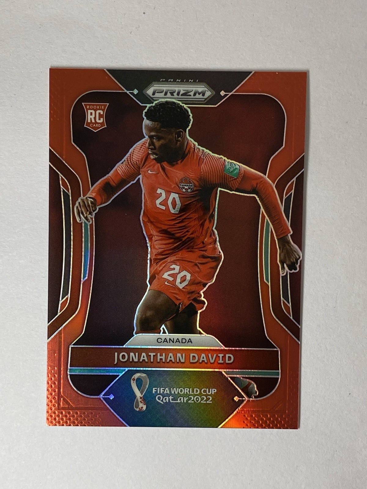 2022 Panini Prizm World Cup Qatar Jonathan David Canada Red Prizm /399 Rookie RC