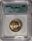 Monster Toned 1953 S Washington Quarter MS67