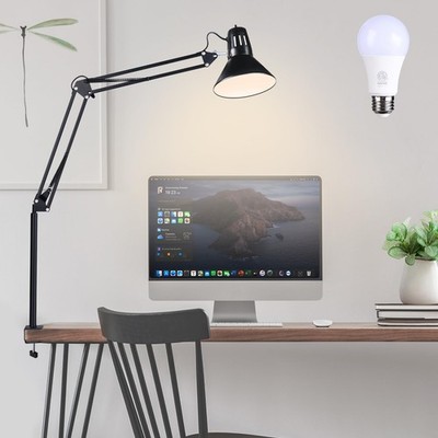 Tall Metal Swing Arm Desk Lamp Clamp 360 Adjustable Clip On Reading Light Bulb