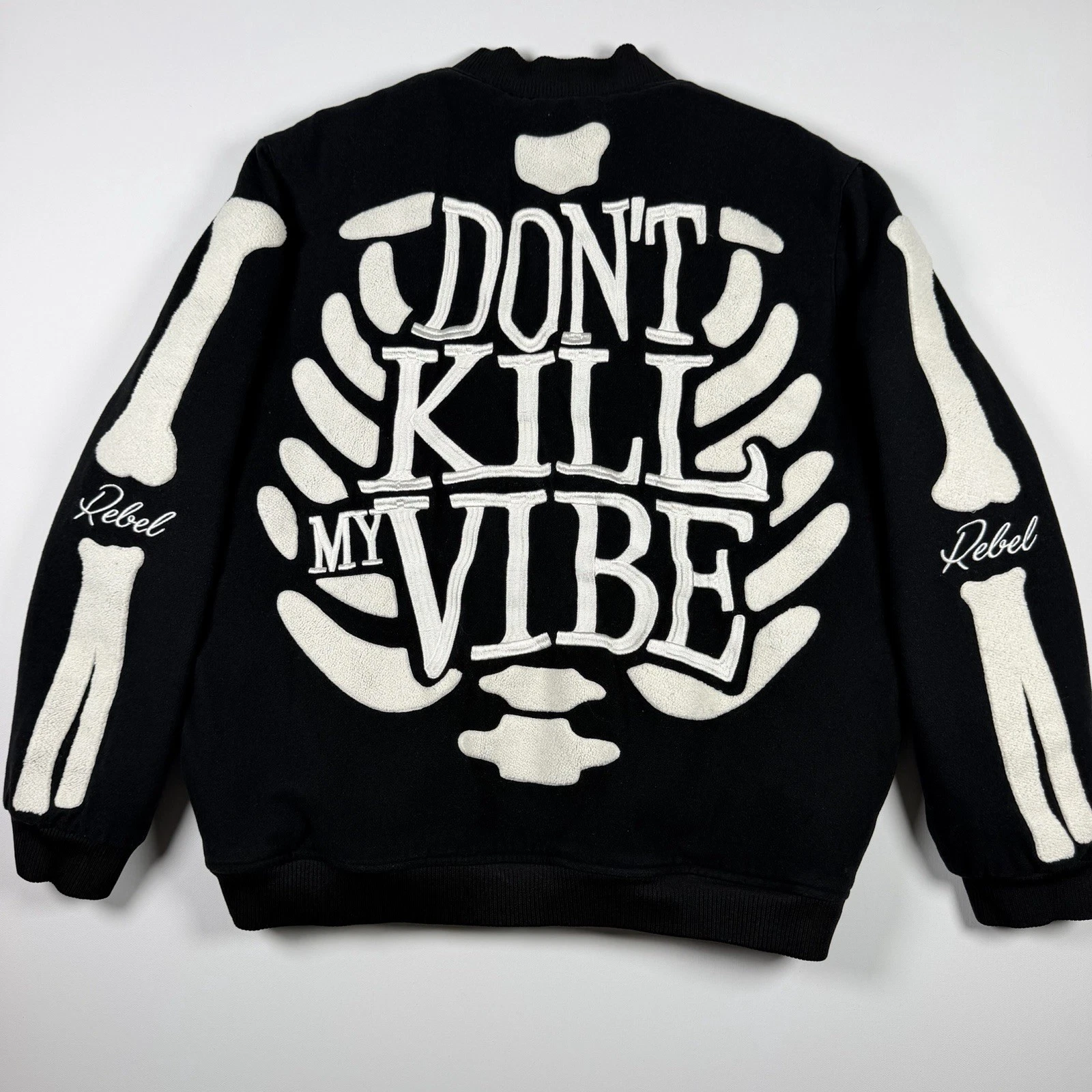 Rebel Minds Don't Kill My Vibe Skeleton Bones Melton Varsity Men Jacket XL - product detail image 18