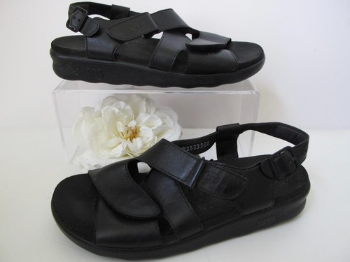 SAS Huggy Kreuzriemen-Sandalen 7M Komfort schwarz Leder Klettverschluss - Bild 4 von 14