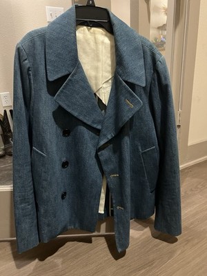 3.1 Phillip Lim Men's Blue Button Elbow Patch Pea Coat Jacket Short Casual