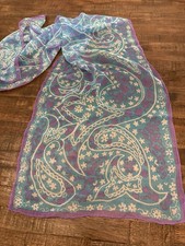 Vintage Silky Scarf 60s 70s Hippie Groovy Blue Purple Paisley Pattern