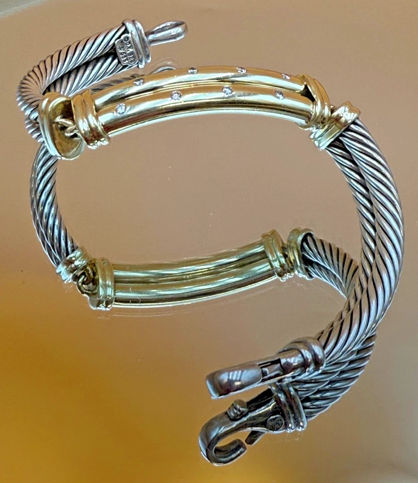 David Yurman Metro Double Cable Bracelet in Sterling Silver and 14K Yellow Gold Foto 2 de 4