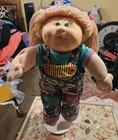 Cabbage Patch Kid Girl Doll #18 HM Designer Poseable Tan Hair Green Eyes