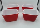 LOT OF 4 VTG PYREX RED REFRIGERATOR DISHES NO LIDS #501 USA PRIMARY COLOR