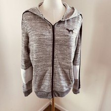 Victoria's Secret PINK Bling Sequin Dog Logo Full Zip Hoodie Gray Medium Y2K