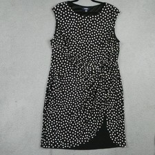 Chaps Dress Womens 22W Black White Polka Dot Sleeveless Sheath Ruched Classic