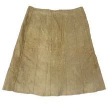 Vintage Suedessence Tan Leather A-Line Skirt Zig Zag Stitched Paneled Size 10