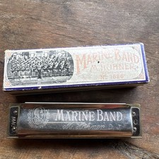 M HOHNER Marine Band Harmonica Key Of D No. 1896 w Box Pre War Made In Germany
