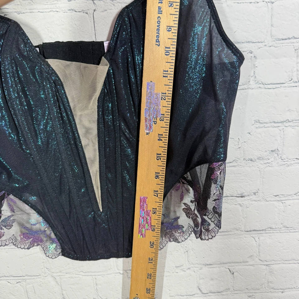 Savage X Fenty Corset Women Size Plus 1XBlack Purple Silver Sheer Side Gothic - Image 4 of 4