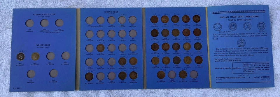 COLECCIÓN DE CENTAVOS CABEZA INDIA 1859-1909, LOTE DE (30) MONEDAS EN CARPETA WHITMAN 9003 Foto 3 de 4