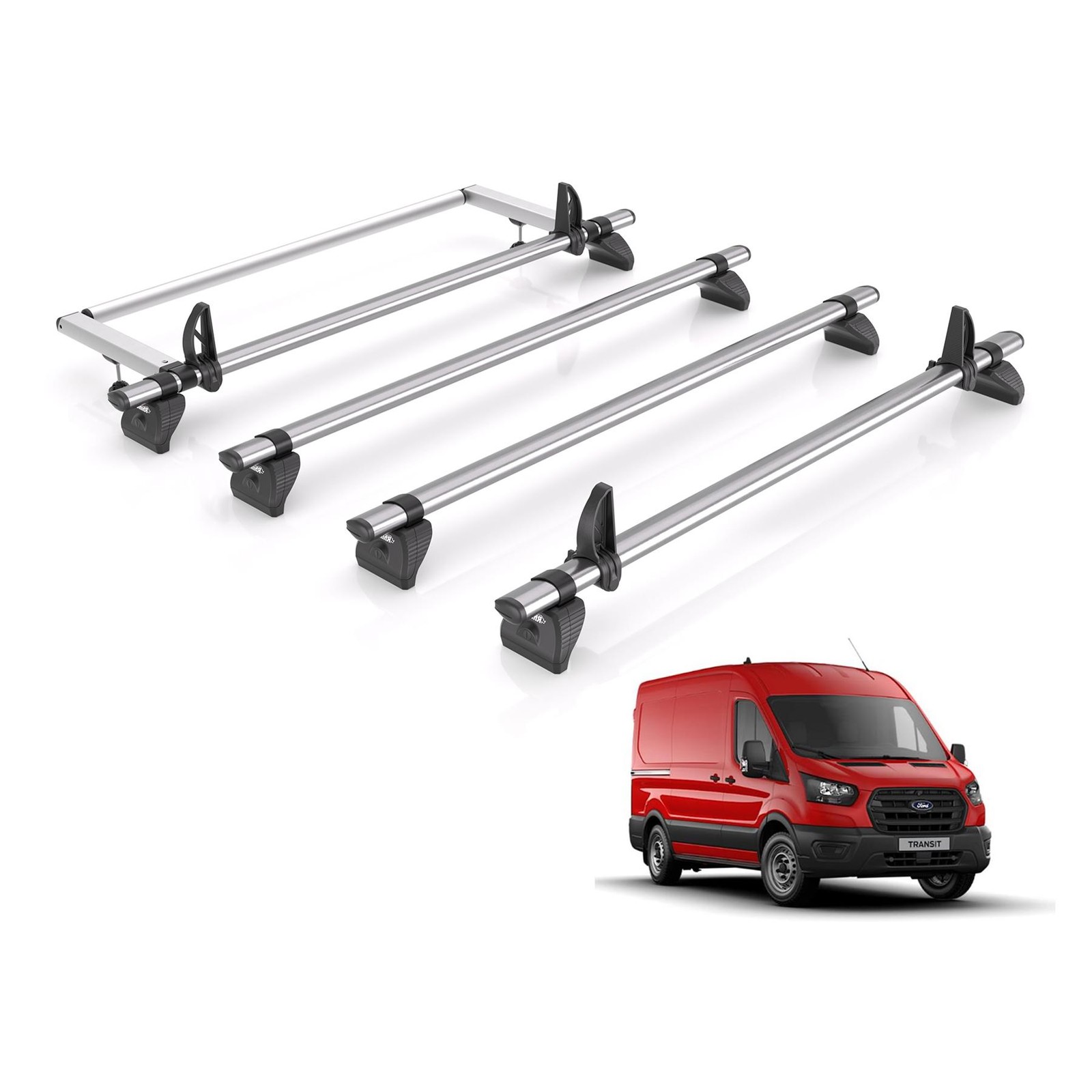 Ford Transit Roof Rack for 2013+ L3H2/L3H3 4x Roof Bars & Roller - Rhino Fleet