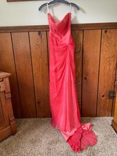 Formal Dress Pageant Evening Gown NWT Coral Rhinestones Slinky Size 2 Mon Cheri