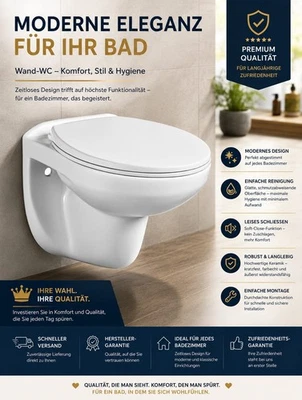 Inodoro de pared colgante Soft Close tapa descenso automático lavabo profundo inodoro - Imagen 1 de 4