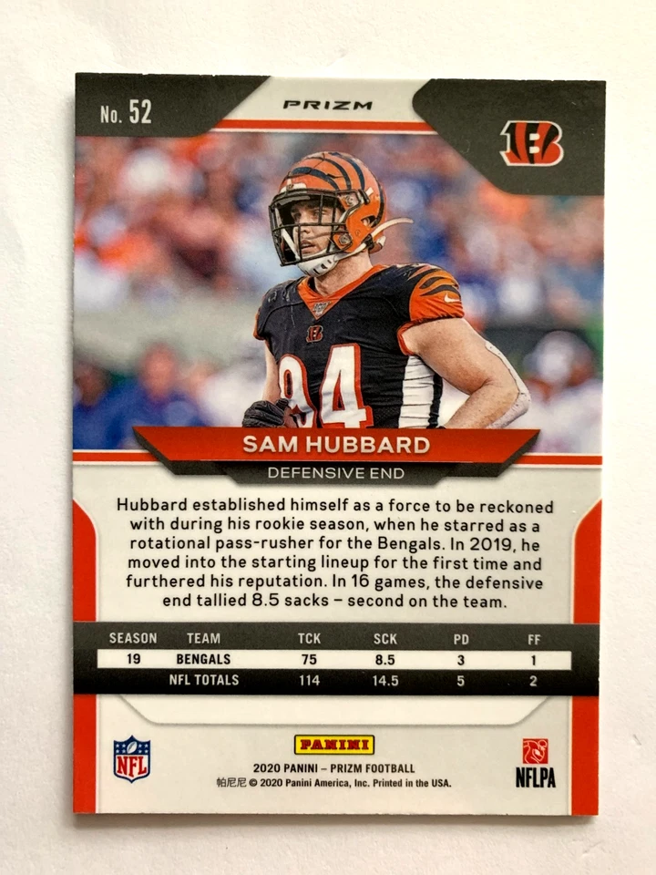 SAM HUBBARD RED WHITE BLUE 2020 PANINI PRIZM BENGALS #52 - Image 2 of 2