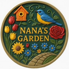 HandPainted Garden Stepping Stone 9.45" – Bird & Flower Decor Gift Idea